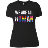We Are All Human black T Shirt for women, half sleeves round neck tshiart for women