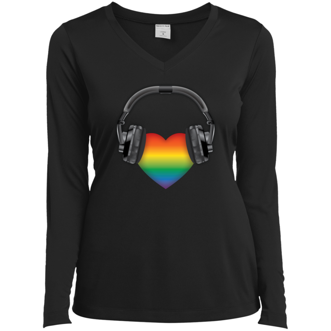 Listen to Your Heart LGBT Pride black full sleeves vneck tshirt for women