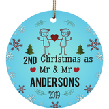 Personalized LGBT Pride Mr and Mr Ceramic Circle Christmas Ornament Gift For Gay Couple - Blue Color