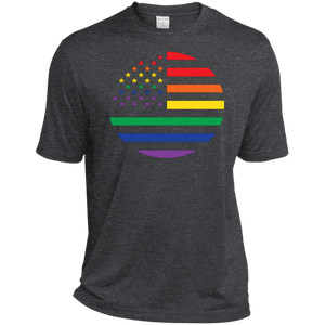 "Circular Rainbow Flag" Gay Pride Round Neck Warm Gray Color Half-Sleevs Double-needle neck,  Unisex Fit