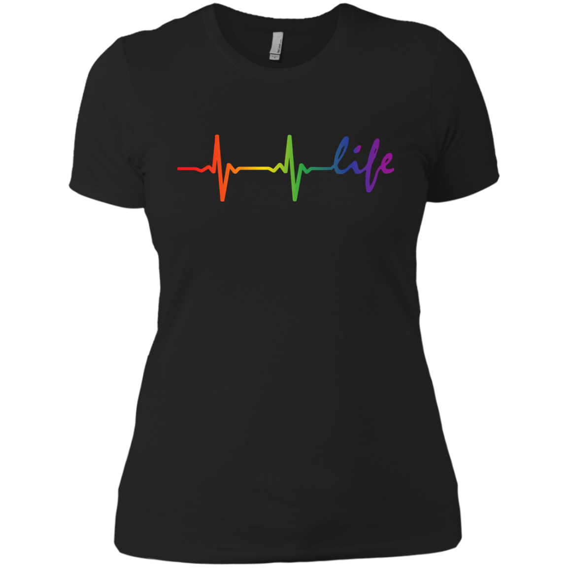 Rainbow Life Heartbeat Black T- Shirt for Women LGBT Pride Black Tshirt for women