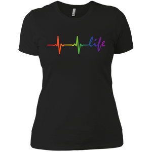 Rainbow Life Heartbeat Black T- Shirt for Women LGBT Pride Black Tshirt for women