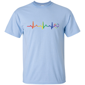 Rainbow Heartbeat gay pride skyblue round neck Men's tshirt 