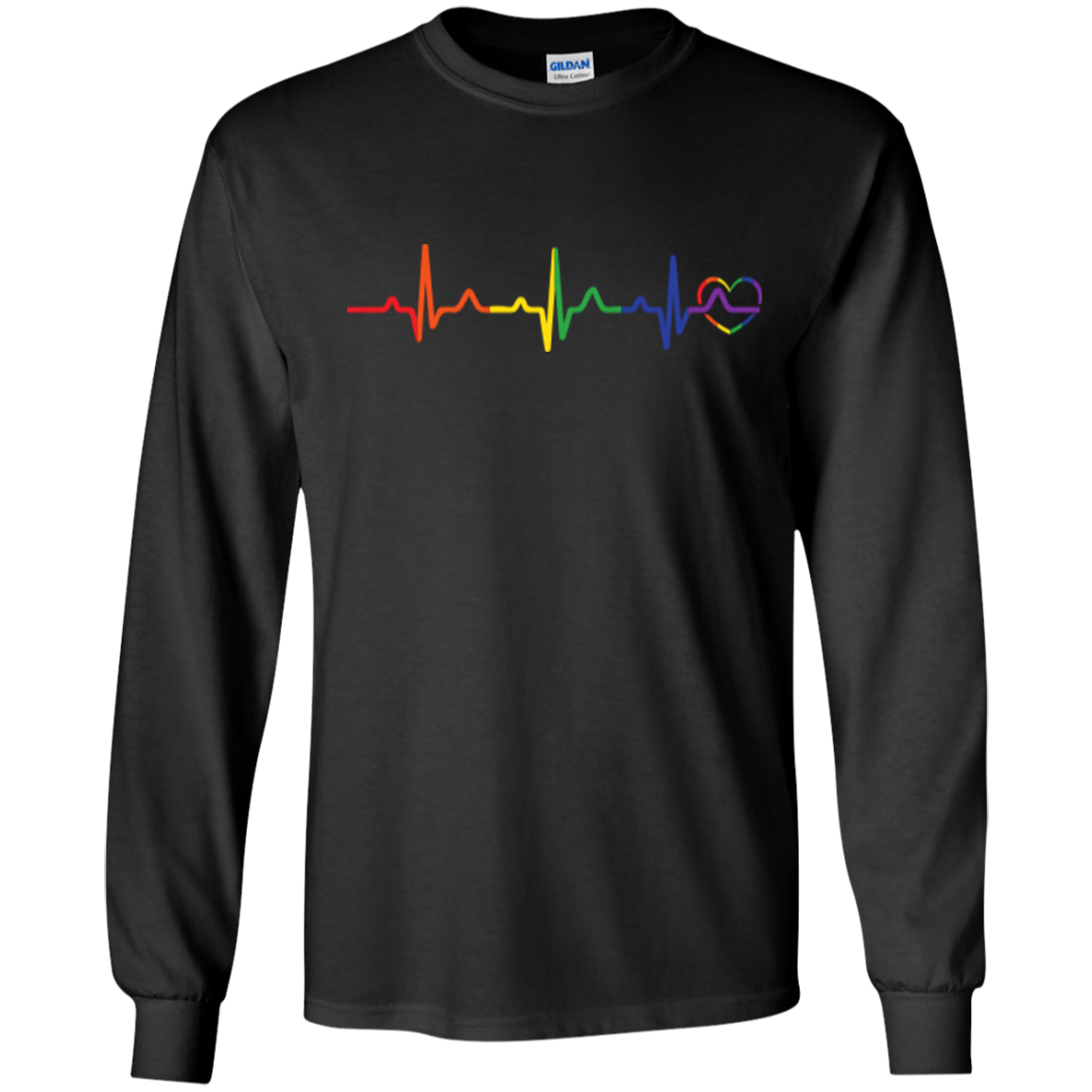 Rainbow Heartbeat Gay Pride Black full sleeves T Shirt for Men