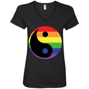 Rainbow Yin Yang Gay Pride Shirt LGBT Pride black v-neck womens shirt