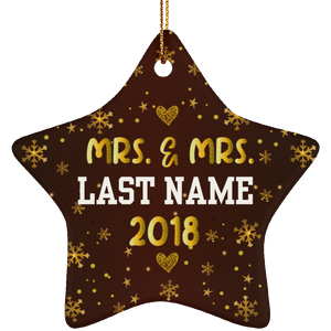 Personalized Mrs and Mrs 2018 LGBT Pride Ceramic Star Christmas Ornament Gift For Lesbian, Gay Couple