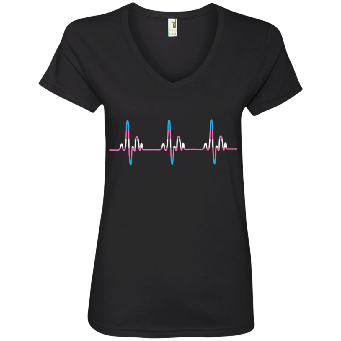 Trans Pride black v-neck Tshirt for women Trans Heartbeat black v-neck Tshirt for women