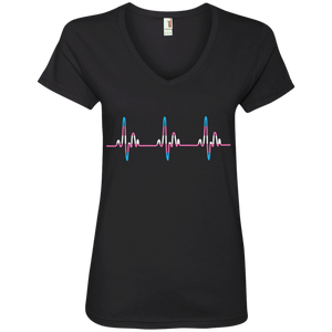 Trans Pride black v-neck Tshirt for women Trans Heartbeat black v-neck Tshirt for women