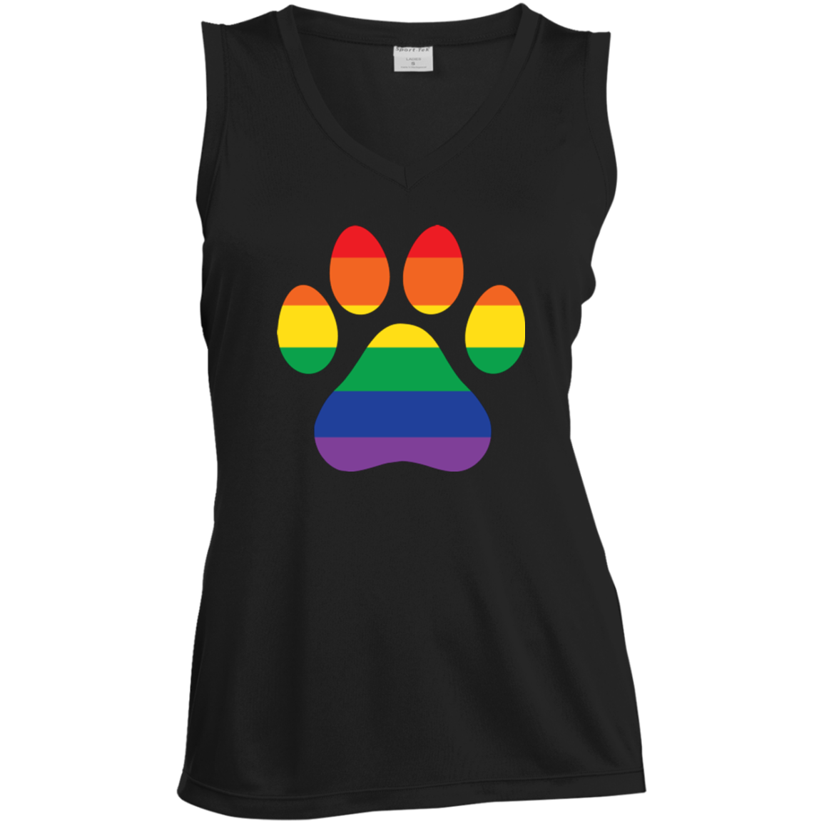 rainbow paw print half sleeve v-neck sleeveless tshirt for women 