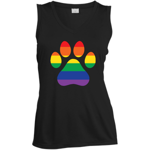 rainbow paw print half sleeve v-neck sleeveless tshirt for women 
