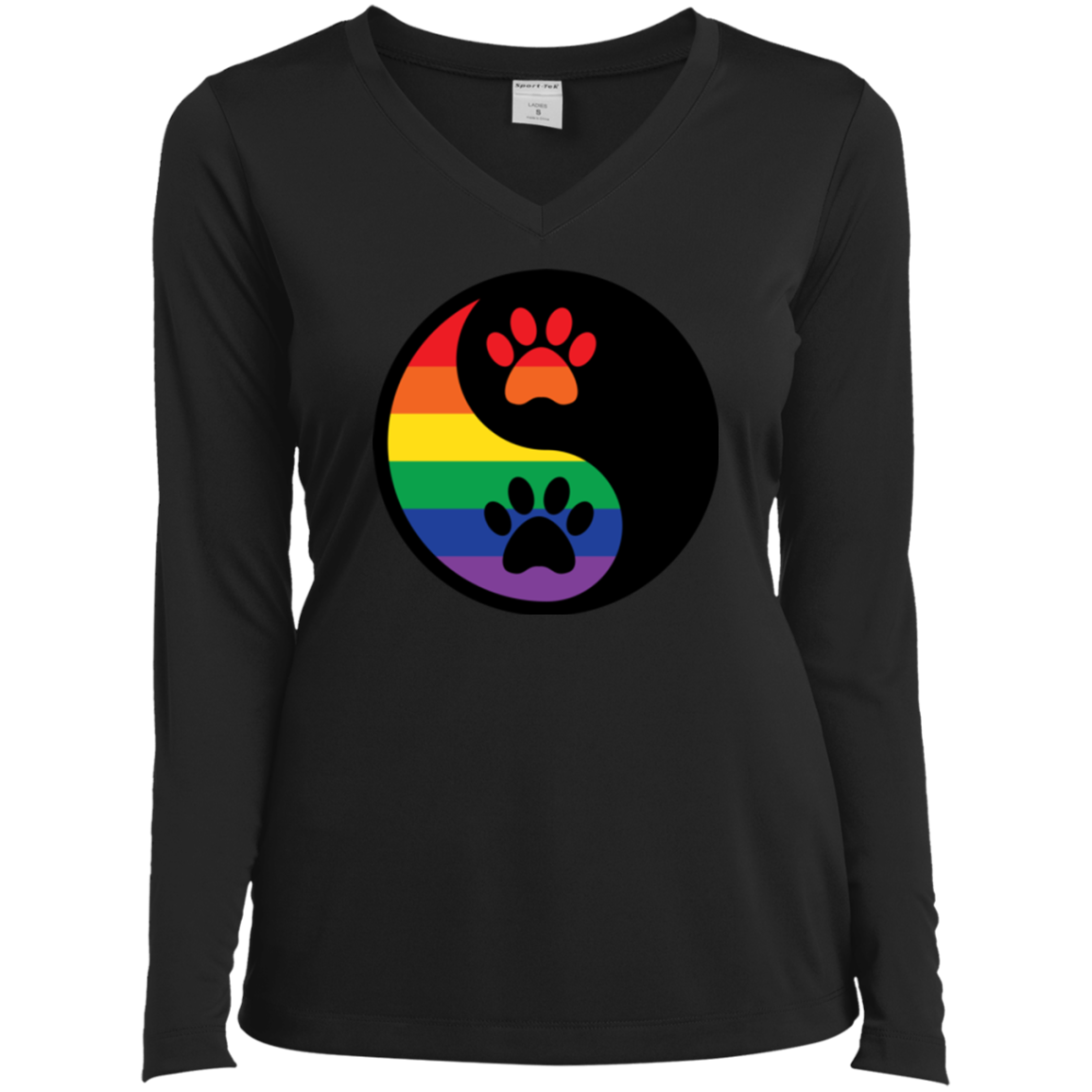 Rainbow Paw Yin Yang Pet long sleeves v-neck Shirt For women LGBT Pride Tshirt for Women