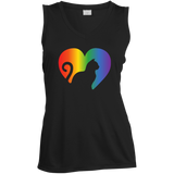 Rainbow Cat Heart LGBT Pride black sleeveless tshirt for womens | Affordable LGBT black v-neck tshirt for pet lovers