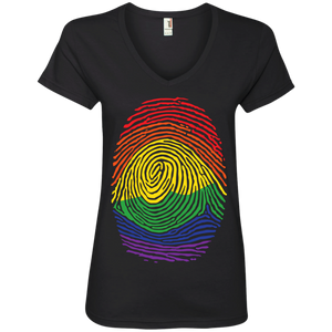 Gay Pride Thumb Print v-neck black T-Shirt for Women's Rainbow Thumb print women's tshirt