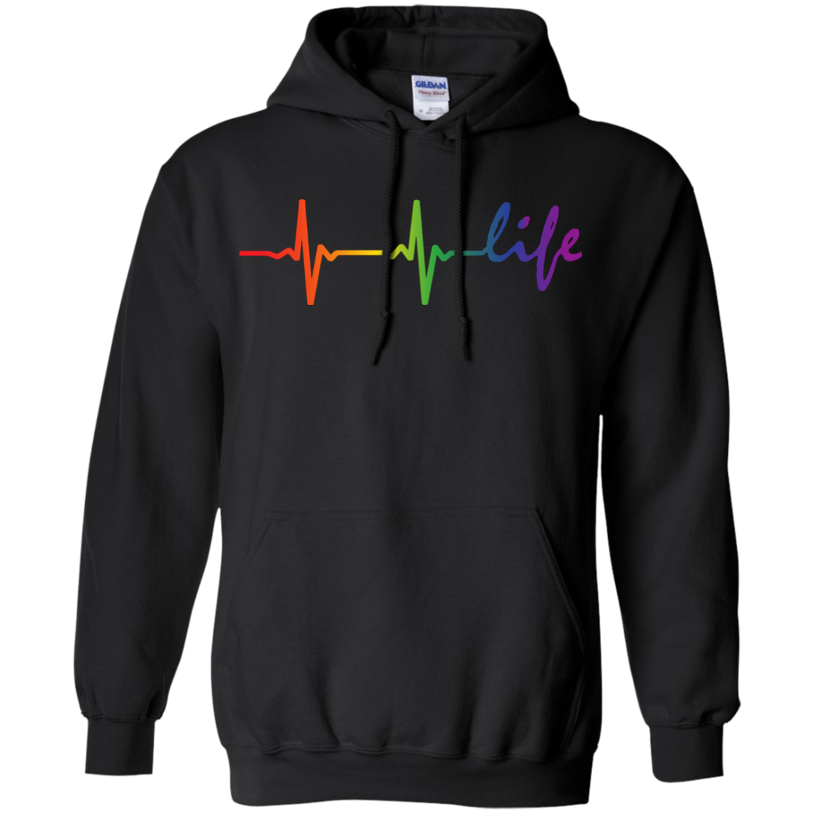 Rainbow Life Heartbeat Black Hoodie for Men & Women LGBT Pride Black Hoodie for Men & Women