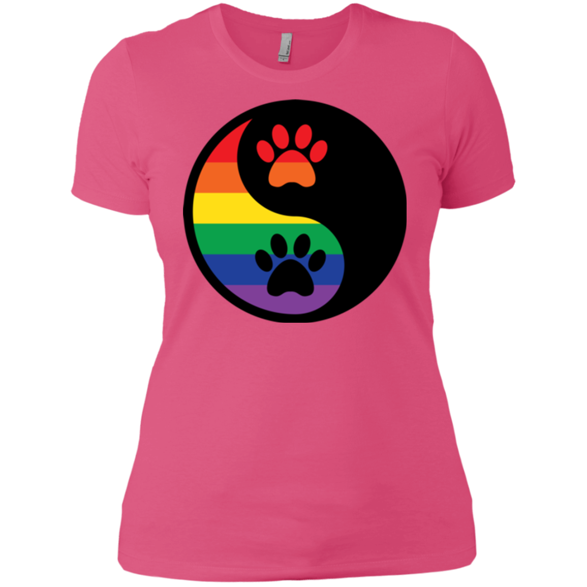 Rainbow Paw Yin Yang Pet Pink Shirt For women LGBT Pride Pink Tshirt for Women