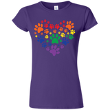 Rainbow Paw Print Love purple round neck tShirt for women