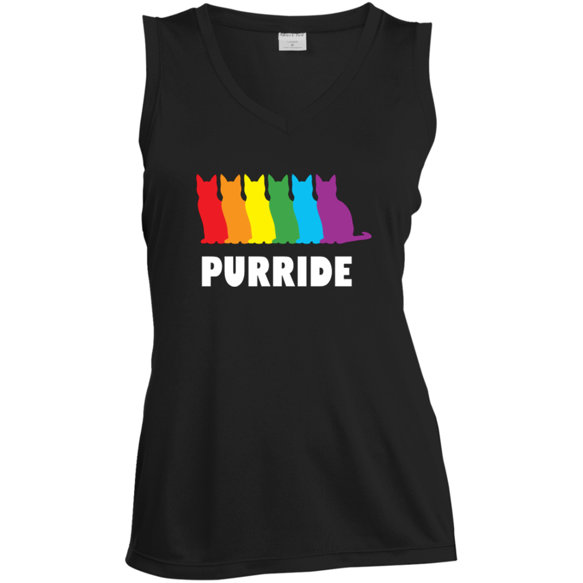 PURRIDE....Pride black sleeveless tshirt for women | pet lover tshirt