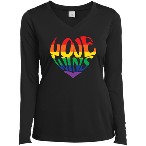 Love Wins black Full Sleeves v-neck LGBTQ Pride Tshirt for women