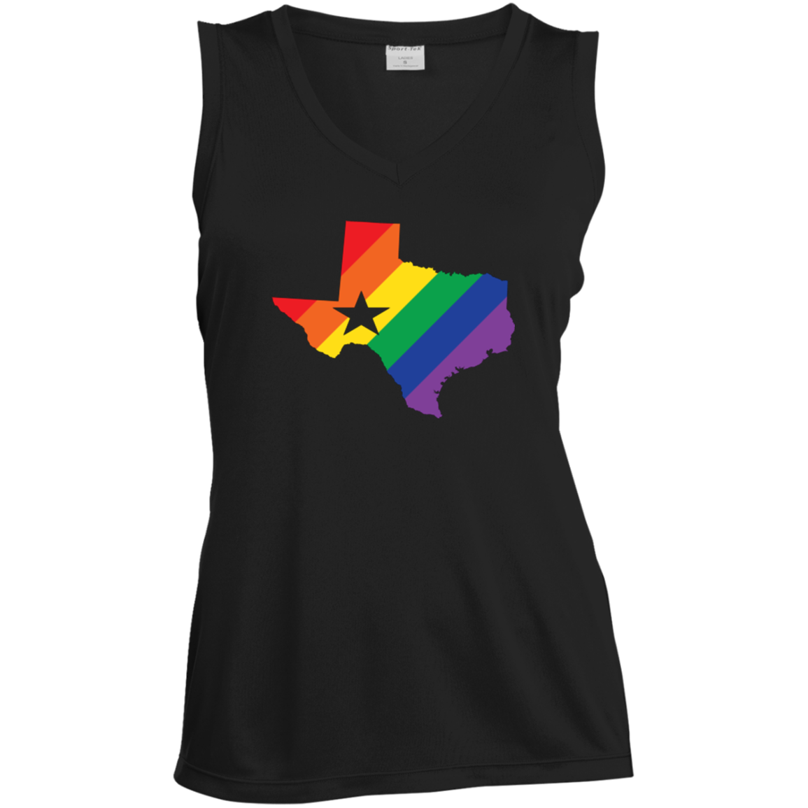 LGBT Pride texas print on black sleeveless women tshirt