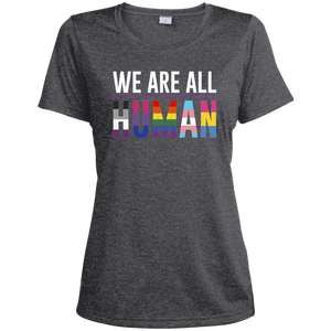 We Are All Human dark grey T Shirt for women, half sleeves round neck tshiart for women