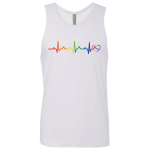 Rainbow Heartbeat Gay Pride Men's white Tank Top