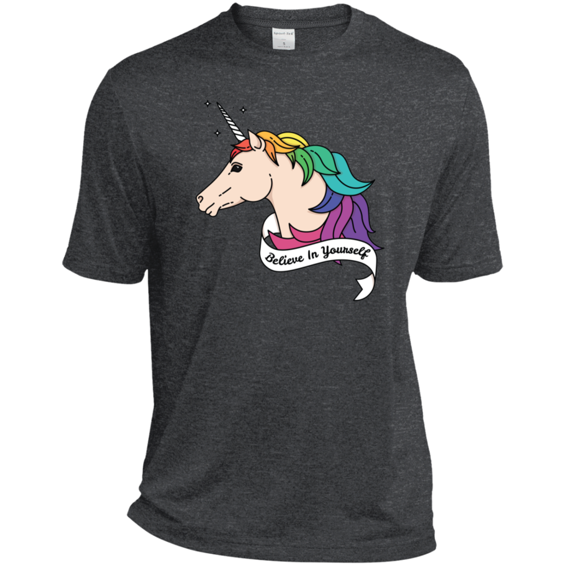 Believe in yourself unicorn dark grey tshirt for Mens LGBT Pride Believe in yourself mens Tshirt