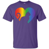 Rainbow Cat Heart LGBT Pride purple round neck Shirt for men | Affordable LGBT T-shirt