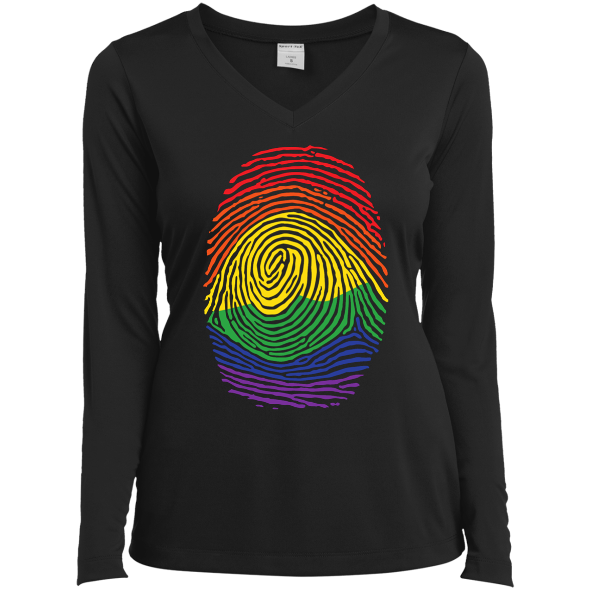 Gay Pride Thumb Print v-neck full sleeves T-Shirt for Women's Rainbow Thumb print women's black tshirt