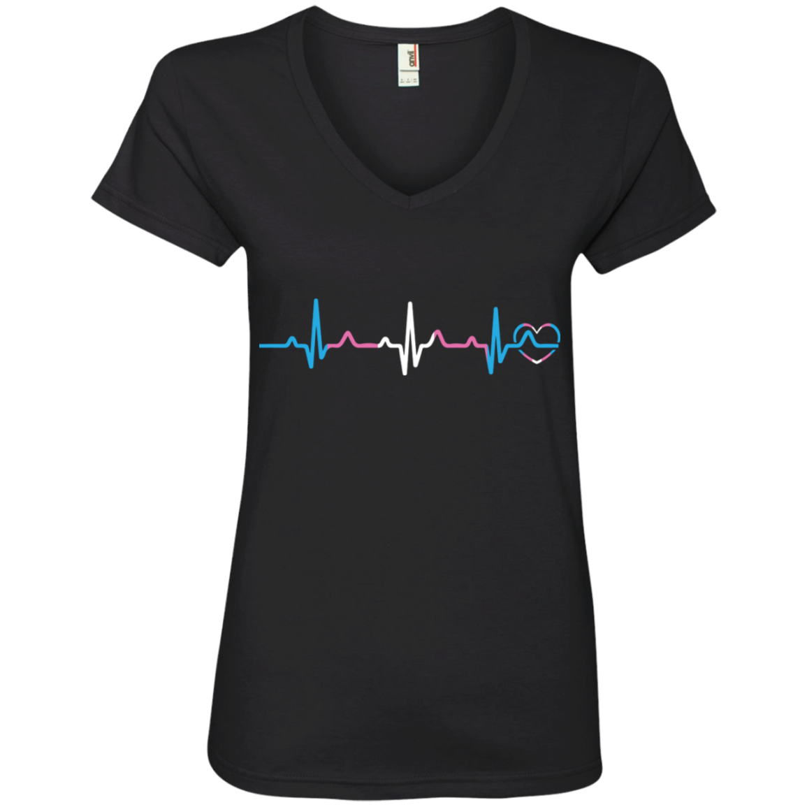 Trans Pride Heartbeat black v-neck T Shirt for women