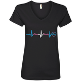 Trans Pride Heartbeat black v-neck T Shirt for women