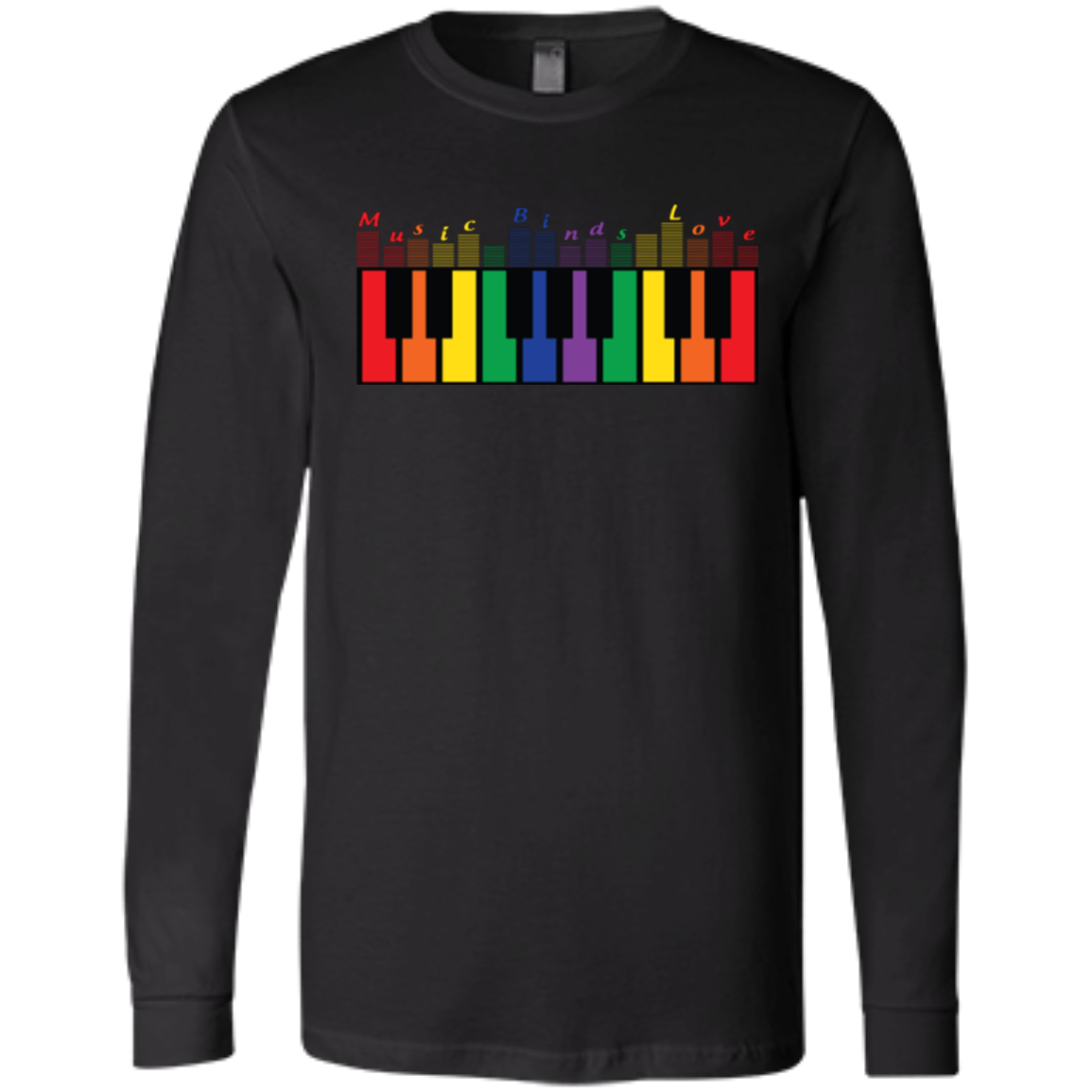 "Music Binds Love" Rainbow LGBT Pride black round neck full sleeves tshirt for men