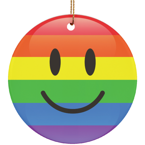 LGBT Pride Smiley Ceramic Circle Christmas Ornament
