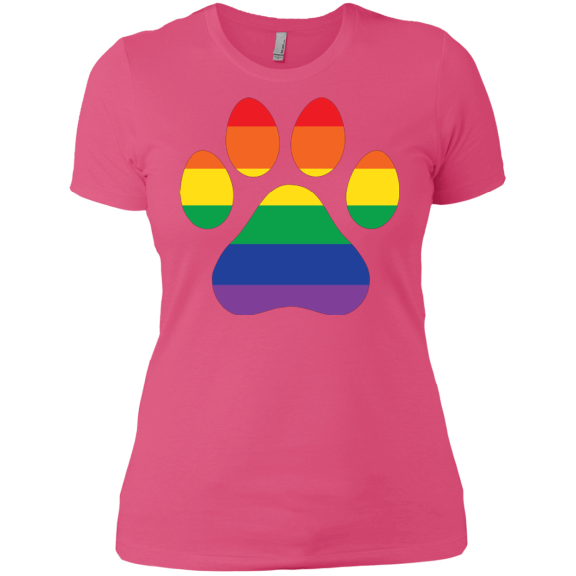 Rainbow Paw Print LGBT Pride Pink tshirt for women round neck Half sleeves LGBT Pride tshirt for women