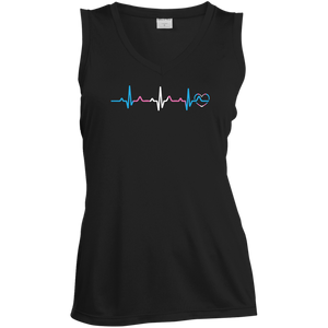 Trans Pride Heartbeat sleeveless v-neck black tshirt for women