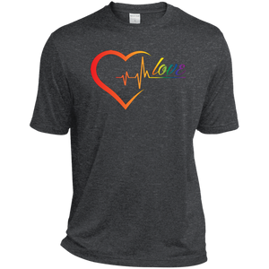 Rainbow Heartbeat Love Shirt Gay Pride dark grey tshirt for men