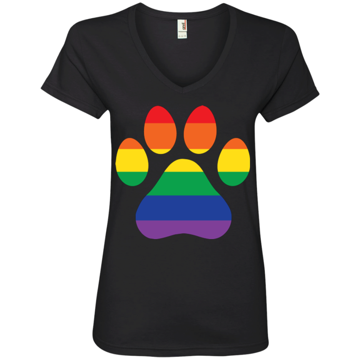 Rainbow Paw Print LGBT Pride black tshirt for women v-neck Half sleeves LGBT Pride tshirt for women