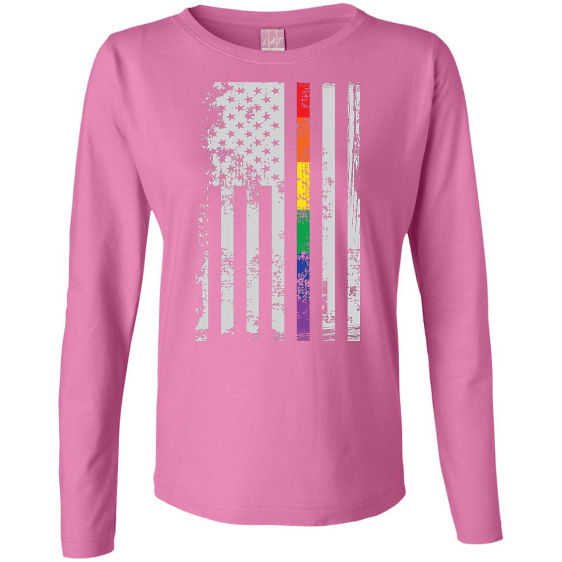 Rainbow Pride USA Flag Strip pink long sleeves T Shirt for women