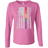 Rainbow Pride USA Flag Strip pink long sleeves T Shirt for women