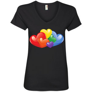Vibrant Heart Gay Pride Black T Shirt for Women  LGBT Pride V-neck Tshirt for Women