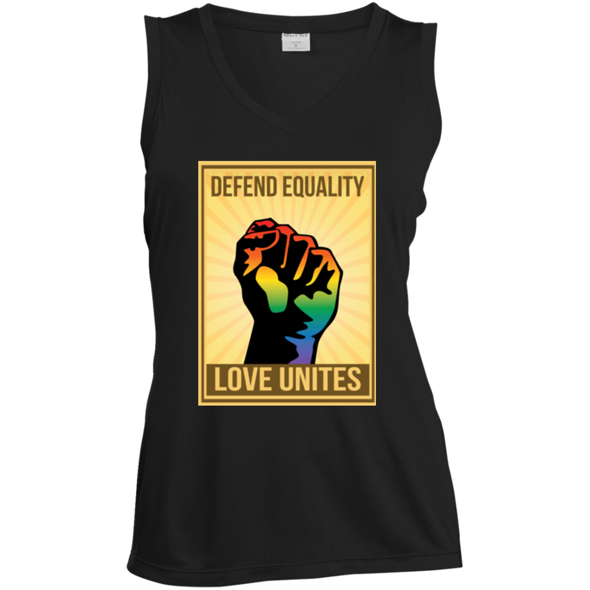 "Defend Equality, Love Unites" Gay Pride T-shirt black Color V-Neck Full Sleevless Digital Print T-shirt