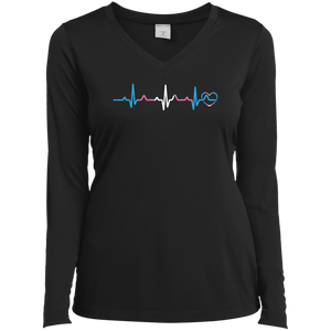 Trans Pride Heartbeat full sleeves v-neck black tshirt for women