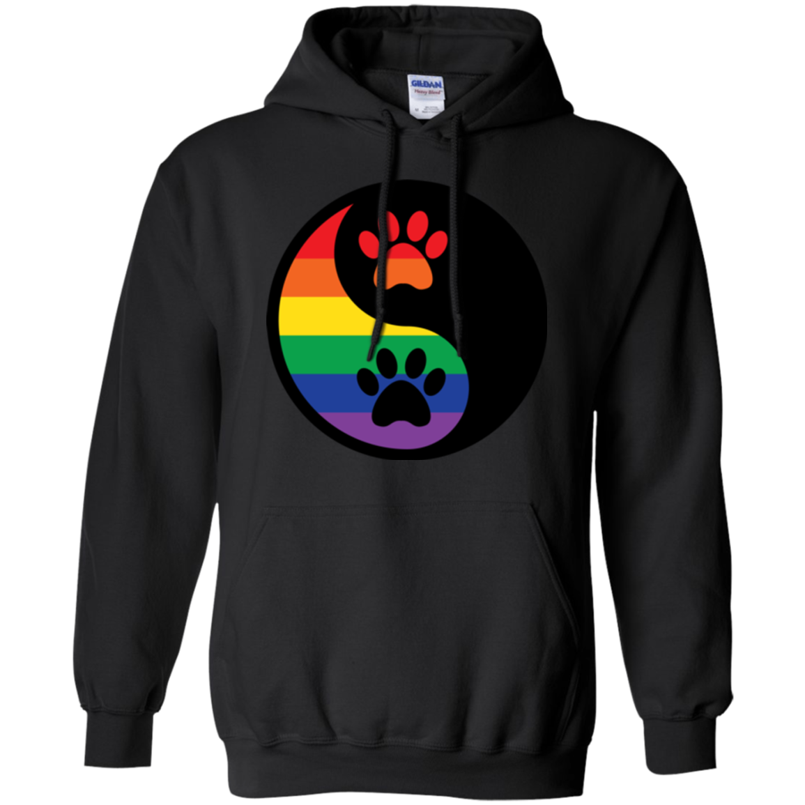 Rainbow Paw Yin Yang Pet long sleeves black Hoodie For Men &  women LGBT Pride Hoodie for Men Women