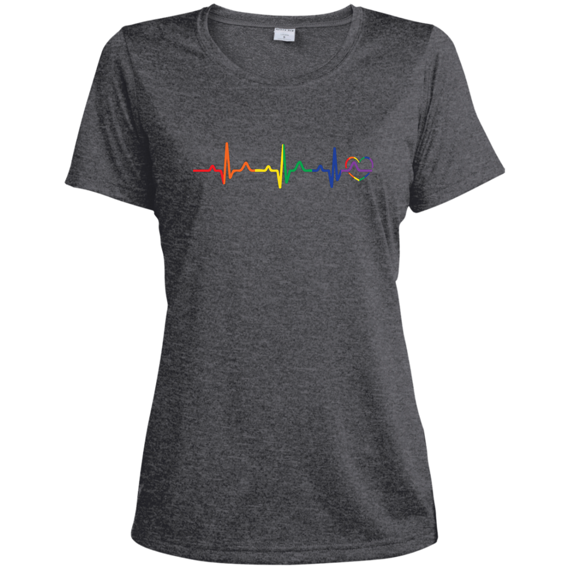 Rainbow Heartbeat gray color LGBT Pride tshirt for women