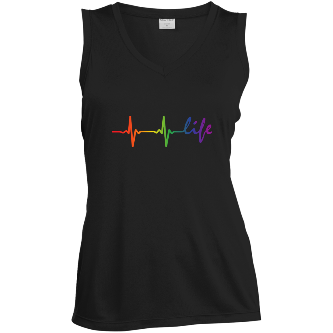Rainbow Life Heartbeat Black Sleeveless round neck  Shirt for Women
