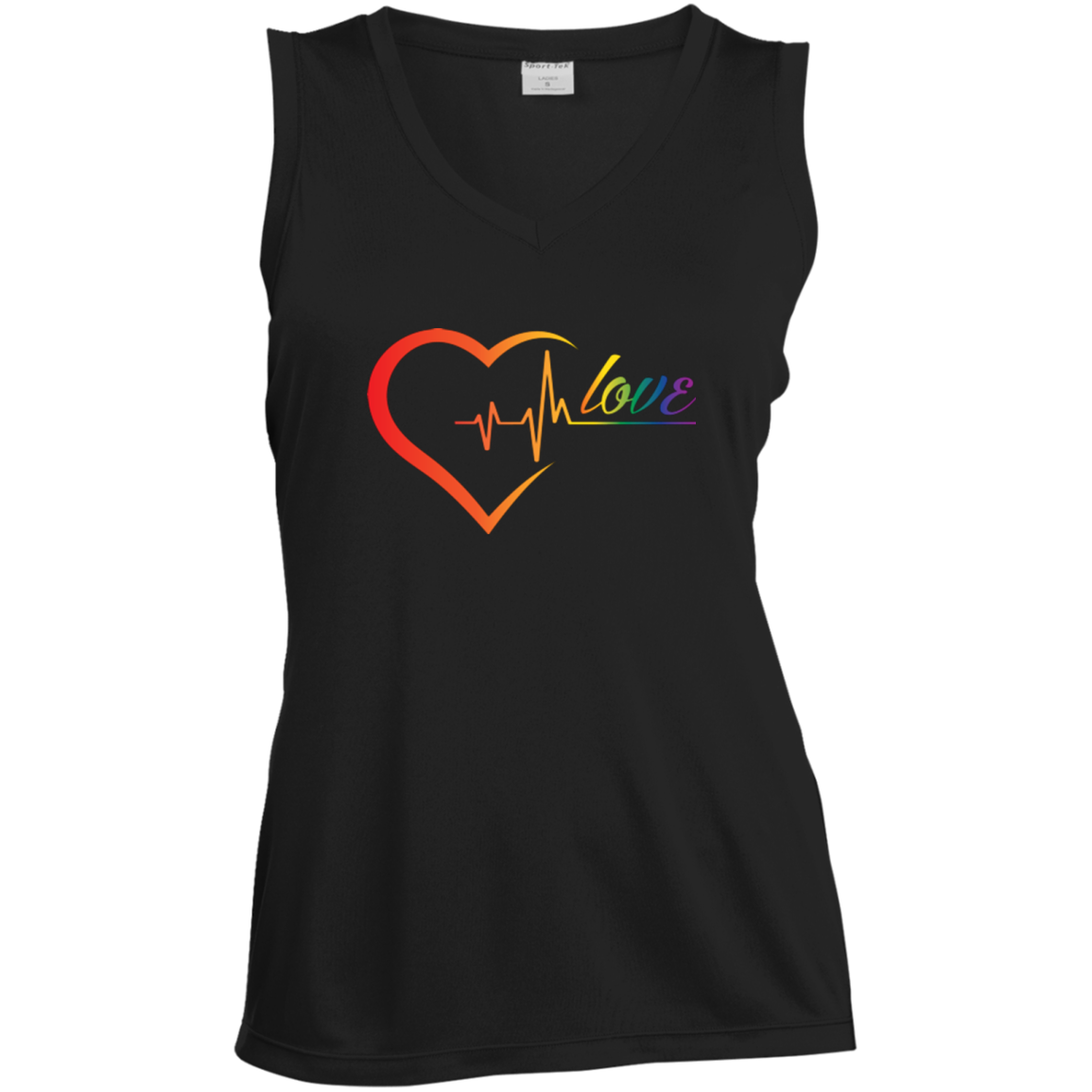 Rainbow Heartbeat Love Shirt Gay Pride black v-neck sleeveless tshirt for women