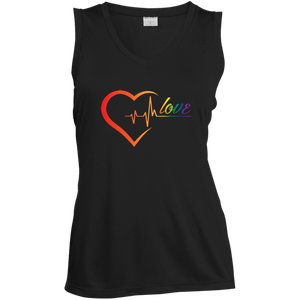 Rainbow Heartbeat Love Shirt Gay Pride black v-neck sleeveless tshirt for women