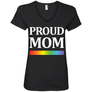 LGBT Pride "Proud Mom" V-neck black tshirt for women