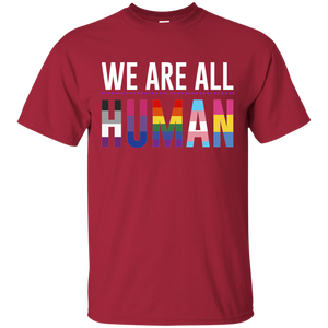We Are All Human maroon T Shirt for men, half sleeves round neck tshirt for men