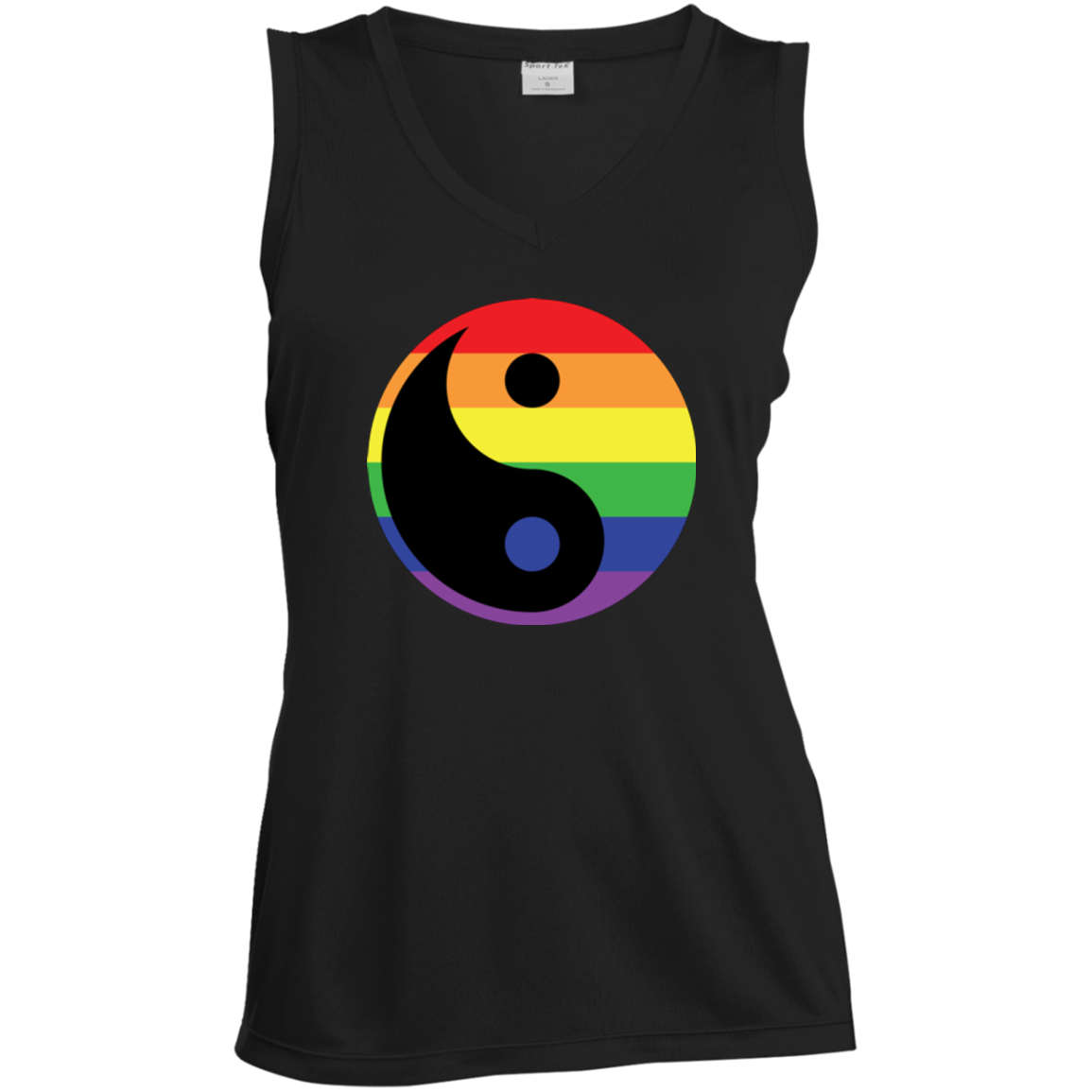 Rainbow Yin Yang Gay Pride Shirt LGBT Pride black v-neck sleeveless womens shirt