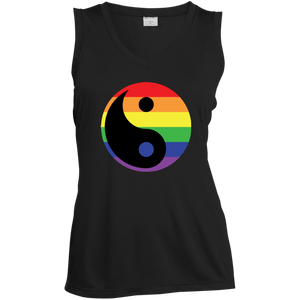 Rainbow Yin Yang Gay Pride Shirt LGBT Pride black v-neck sleeveless womens shirt